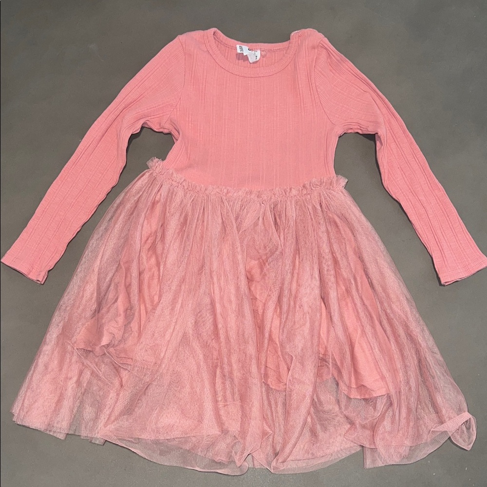 Cotton On Pink Long Sleeve Kids Dress with Tulle Skirt